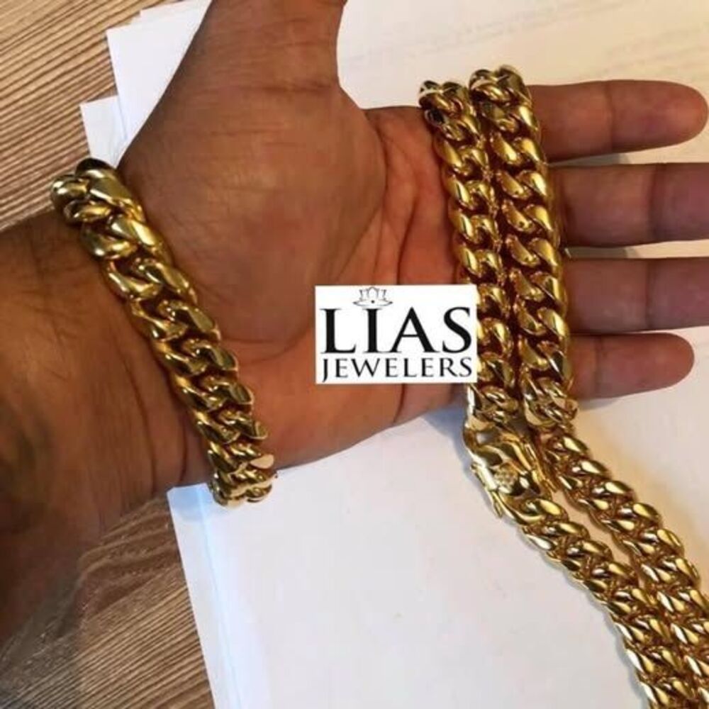 New 18k yellow gold filled cuban link chain and bracelet set